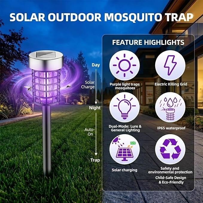 4Pack Solar Bug Zapper Outdoor Mosquito Repellent Outdoor,Waterproof Mosquito Zapper for Outside,Mosquito Trap Used to Repel Gnat Small Flying Insect,Solar Fly Zapper for Garden Yard Patio
