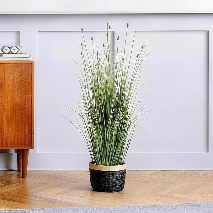 3FT / 4FT Extra Lush Artificial Plant (2pcs), Luxury Fake Tall Plants with Pot, Luxury Faux Tall Greenery with Dogtail for Garden Porch and Home Decor (Gray, 3FT)