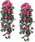 RECUTMS Artificial Rose 4Packs Fake Hanging Flower Faux Ivy Vine Plants for Home Window Garden Office Patio Planter Pathway Front Porch (Rose Red)