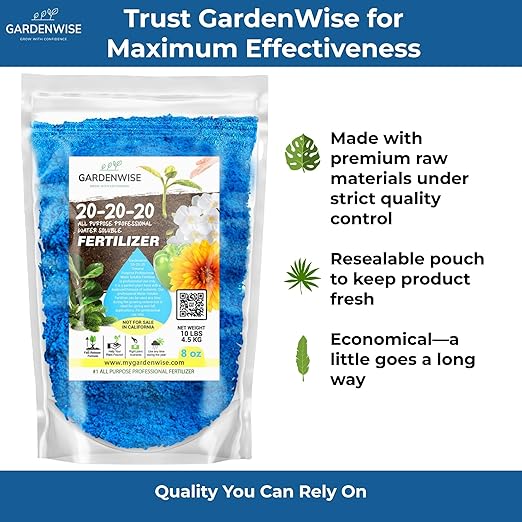Gardenwise 20-20-20 Water-Soluble Fertilizer – Powder for Liquid Plant Food for Indoor & Outdoor Plants, Orchids, Vegetables, Lawns, Flowers – 20 20 20 Fertilizer 1/2 Quart (1 lb)