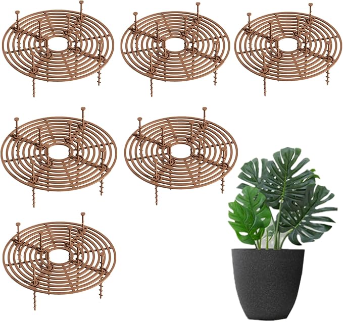 6 Pcs Plant Pot Grid Soil Protector Covers, 11.8" Cuttable Plant Protector Flower Pot Grid from Animals Cat Digging Stopper Plant Pot Cover with Stakes for Plant Gardening(6PCS Brown)