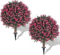 AOKIIE Set of 2 Artificial Rose Boxwood Topiary Ball Tree for Outdoor with Ground Spike, 22" UV Resistant Faux Greenery Shrubs, Fake Plants for Garden Yard Porch Patio(Rose)