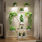 Elbourn Plant Stand Indoor with Grow Lights - 60" Tall Metal Plant Shelf for Multiple Plants, 8 Tiered Corner Plant Stands for Indoor Plants, X - Shaped Decorative Rack for Home, Living Room & Patio Decor (White)