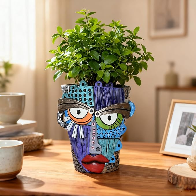 Midogaigai Abstract Face Planter Pots for Plants,Hand-Painted Colorful Flower Pots with Drainage,Indoor Outdoor Garden Decor Gift(Eclectic,Large)