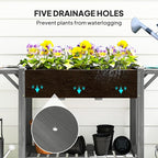 Outsunny Raised Garden Bed, 57 x 20.5 x 34 in Wood Elevated Planter Box with Lockable Wheels, Side Tables and Bottom Shelf, Outdoor Raised Planter with Bed Liner and Drainage Holes, Gray