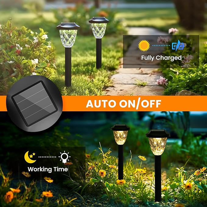 GIGALUMI 8 Pack Solar Lights Outdoor, Solar Pathway Lights with Great Pattern, Waterproof Auto On/Off Solar Powered Light for Outside Yard Garden Walkway Driveway Lawn Pathway