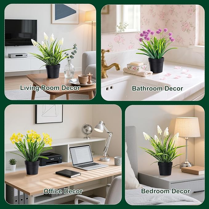 3 Pack Fake Small Plant Artificial Potted Flowers for Home Decor Fake Flower Plant Greenery Mini Faux Plant for Indoor Bedroom Living Room Office Shelf Bathroom Farmhouse Decor (Type 10)