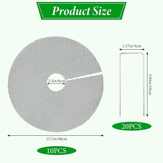 10Pcs 15.7 Inch Plant Pot Grids with 20 U-Shaped Nails, Cuttable Soil Cover Protector Cats, Animals Digging Stopper, Indoor Plant Pot Soil Guard for Outdoor Garden Balcony