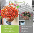 Waipfaru Artificial Fake Flowers Plants for Outdoor Decor, 12 Bundles Faux Plants Outdoor, UV Resistant Artificial Outdoor Plants, Silk Artificial Flowers for Outside Home Planter Porch Patio Decor