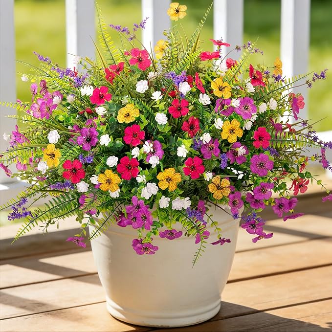 ADXORA Artificial Fake Flowers for Outdoor Decoration 12 PCS Faux Silk Daisy Flowers for Outdoor Planters Fern Boxwood Monkey Grass UV Resistant for Outside Home Porch Patio Planter Decor