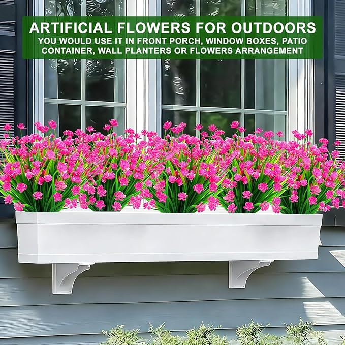 TURNMEON 20 Bundles Artificial Flowers for Outdoors, Spring Grass Camellia Fake Flowers Plastic Plants, UV Resistant No Fade Faux Greenery for Gardens Porch Yards Cemetery Summer Decor 500 Heads(Pink)