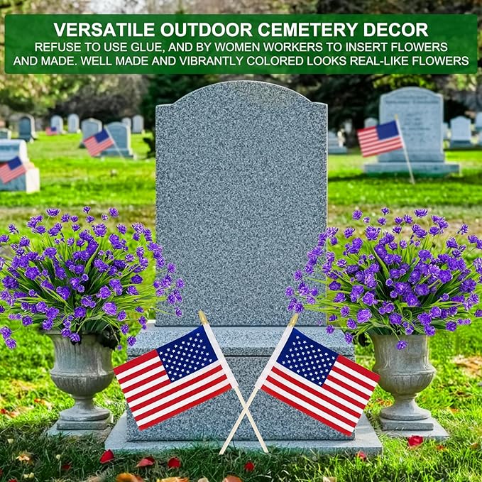 TURNMEON 20 Bundles Artificial Flowers for Outdoors, Spring Grass Camellia Fake Flowers Plastic Plants, UV Resistant No Fade Faux Greenery for Gardens Porch Summer Cemetery Decor 500 Heads(Purple)
