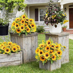 AmyHomie Artificial Sunflowers for Outdoors - 2 Bunches Fake Sunflower Bouquets with 14 Large Blooms, UV Resistant Silk Flowers for Home Wedding Fall Decor, Garden Party Centerpieces, 17.7 Inches
