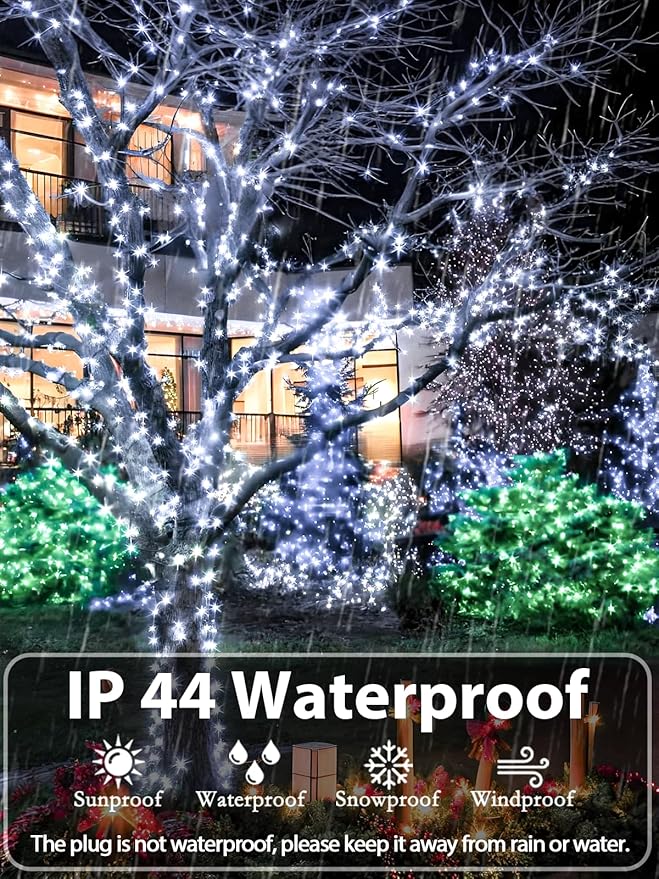Upgraded 99FT 300 LED Christmas Lights Outdoor & Indoor, Memory Function & Timer & 8 Modes, Mini Green Wire Waterproof Fairy Lights for Christmas Tree Holiday Party Garden Decorations (Cool White)