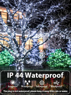 Upgraded 33 FT 100 LED Christmas Lights Outdoor Indoor, Extendable Waterproof White String Lights with Memory Function & Timer & 8 Modes Green Wire for Xmas Tree Holiday Party Garden Decor(Cool White)
