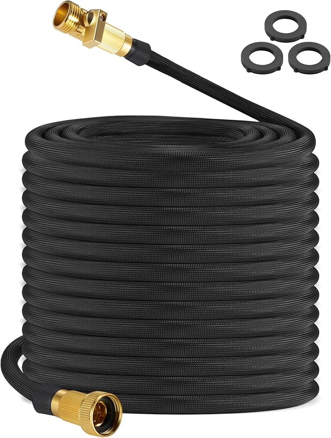 75ft Garden Hose – Lightweight & Flexible Water Hose, Leak-Proof Fabric & Non-Expandable with Shut-Off Valve for Yard, Outdoor Watering, Car Wash & RV