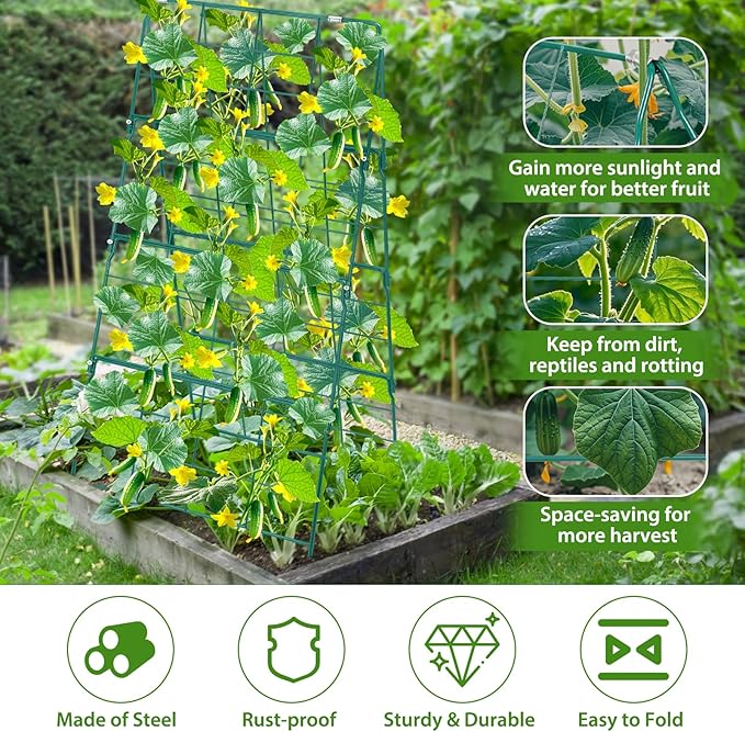 17 x 42 Inch Garden Trellis for Raised Beds Foldable Climbing Plant Support Cucumber Trellis Outdoor A-Frame Metal Vegetable Trellis with Garden Supplies for Grape Tomato Peas Flower
