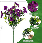 17 Inch Artificial Faux Pansy Flowers for Outdoor,Fake Pansies Flowers with Eucalyptus Leaves Fake Plants Greenery Boxwood Porch Patio Decor 6 Bundles(Dark Purple,Lotus Purple,Light Purple)