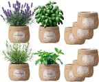 10 Sets herb pots for Indoor Plants,5 inch Clear Plastic Plant Pots with Drainage and Saucer,herb planters with Vintage Decorative Burlap Flower-Pot Cover for Windowsill, Kitchen, Balcony