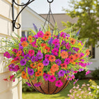 Alupssuc 48 Bundles Artificial Flowers for Outdoors Spring Summer Decoration, UV Resistant Eucalyptus Violet and Lavender Silk Fake Plants for Outside Indoor Yard Home Patio Decor, Orange Rose Purple