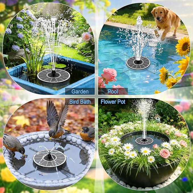 Yzert Solar Fountain Pump with 2000mah Battery 3.5W, 3-Level Adjustable Water Height, Rotating Rods, Works in Shadow, 7 Nozzles, 2026 Glass Outdoor Fountain for Bird Bath, Garden, Pond
