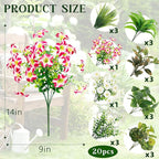 HOHOTIME Artificial Plants Outdoor, Realistic Faux Greenery & Flowers UV Resistant Fake Plastic Begonia Morning Glory Eucalyptus Fern for Outdoor Decorations Patio Garden Front Porch Yard Decor