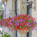 2 Set Artificial Flowers Hanging Plants in Basket,Artificial Hanging Flowers for Outdoor Indoor Decor,UV Resistant hanging Baskets with Fake Flowers for Spring Summer Patio Garden Porch Deck Decor