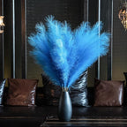 Premium Faux Navy Blue & Sky Blue Pampas Grass Decor – 43.3″8pcs Tall Fluffy Dual-Tone Feather Flowers, No Assembly 18-Branch One-Piece Stems for Coastal Boho Wedding & Modern Home Decor (8pcs 110cm)
