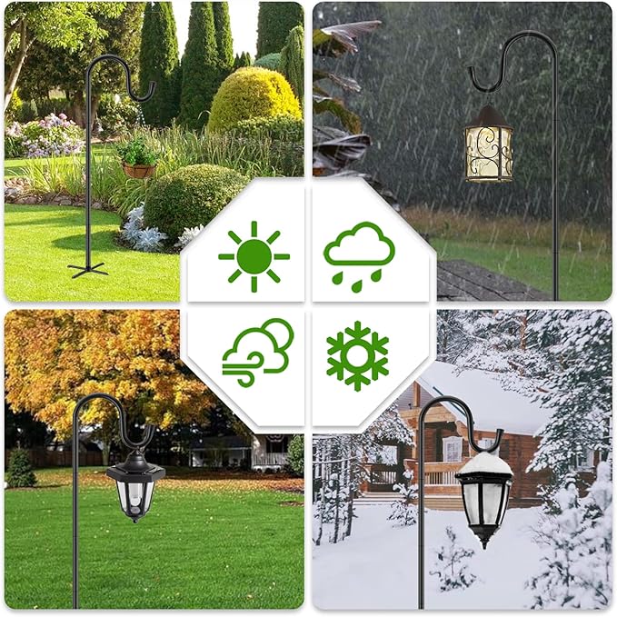 Shepherds Hooks for Outdoor, 48 Inches Garden Bird Feeder Pole for Hanging Bird Feeder, Plant Baskets, Solar Light Lanterns, Outdoor Plant Hanger Hook with 5 Base Prongs,1 Packs