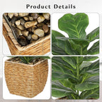 Briful Fake Plants Potted Fiddle Leaf Fig Artificial Plants Indoor Realistic Greenery Faux Plants in Square Plastic Rattan Baskets for Home Decor Farmhouse Office Weddings