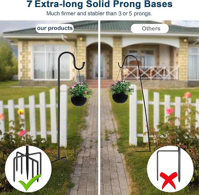ANIDEER 72" Shepherds Hooks for Outdoor, Heavy Duty Garden Bird Feeder Pole for Hanging Bird Feeder, Plant Baskets, Solar Light Lanterns, Outdoor Plant Hanger Hook with 7 Base Prongs,1 Pack