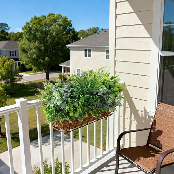 Outdoor Faux Plants UV Resistant - 12 Bouquets Realistic Artificial Eucalyptus Fern Lavender Greenery for Patio Garden Front Porch Decor Weatherproof Fake Plants for Outside