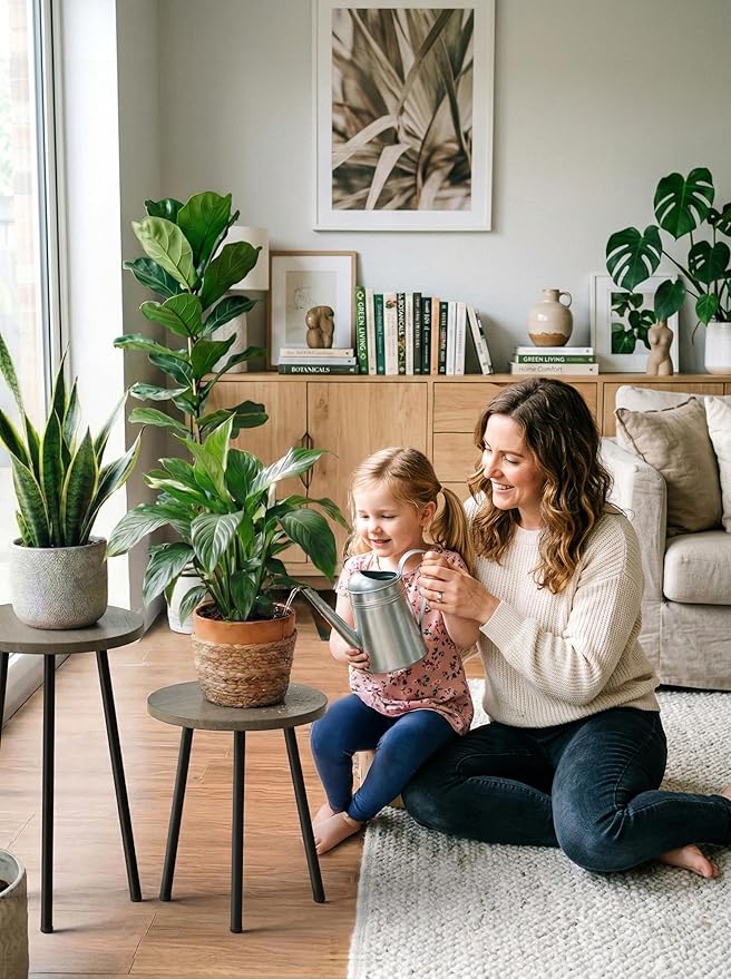 Plant Stand Indoor Tall: Corner Wood Plant Stand 2 Pack Mid Century Modern Decor - Small Round Plant Table for Indoor Plants - Outdoor Plant Holder for Patio Living Room Bathroom Office (Grey Wood)