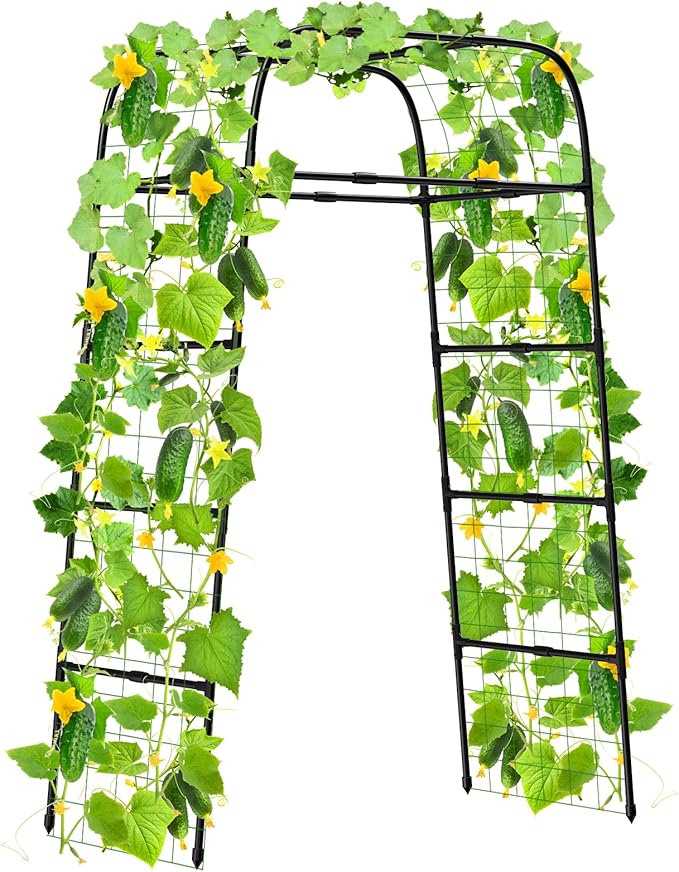 7ft Garden Arch Trellis for Climbing Plants Outdoor-Heavy Duty Metal Cucumber Trellis for Raised Beds- Tall Steel Vegetable Arbor for Climbing Vine Fruit Flower Yard Lawn Arch Tunnel Trellis