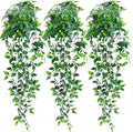 LOYWREE 3 Pack Small Artificial Hanging Mandala Plant with Pot Faux Plants Indoor Fake Small Potted Plant 28.7-In Long Faux Vine Shelf Decor Ideal for Indoor Outdoor Home Office Decoration (Black Pot)
