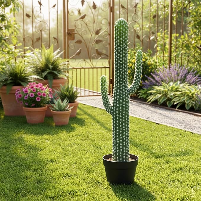 Nafresh UV-Resistant Artificial Fake Cactus Plants 30in – 2 Pack Large Faux Cowboy Cactus for Indoor & Outdoor Home, Office, or Garden Decor