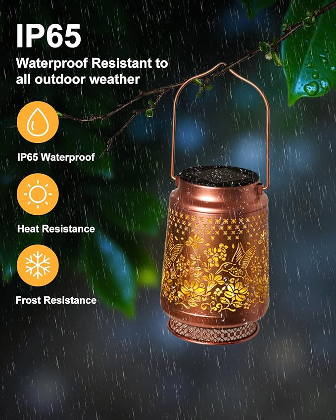 2 Pack Hummingbird Solar Lanterns Outdoor Waterproof, Garden Decor Birthday Gifts for Women Mom Grandma Sister, Metal Hanging Solar Lights Outside Decorative for Backyard Patio Lawn Pathway Landscape