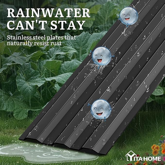YITAHOME 12x4x1ft Large Raised Garden Bed Kit, Galvanized Metal Planter Box with Gloves, Ground Nails, Support Rod, Outdoor Above Ground Planters for Plants Vegetables Flowers, Black