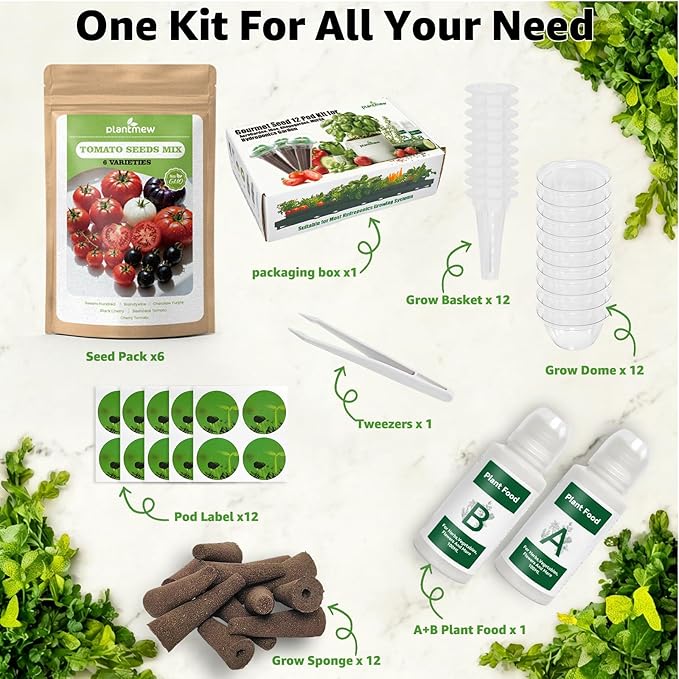 12-Pod Tomato Seed Kit Compatible with All Hydroponics, 6 Pack Varieties: Cherry Tomato, Beefsteak, Black Cherry, Cherokee Purple, Sweet Million, Brandywine, Easy to Grow, High Germination