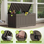Devoko 78 Gallon Deck Box, Waterproof Resin Outdoor Storage Box for Outside and Patio, Outdoor Storage Bench Lockable for Patio Furniture, Garden Tools and Pool Supplies (Brown, 78 Gallon)