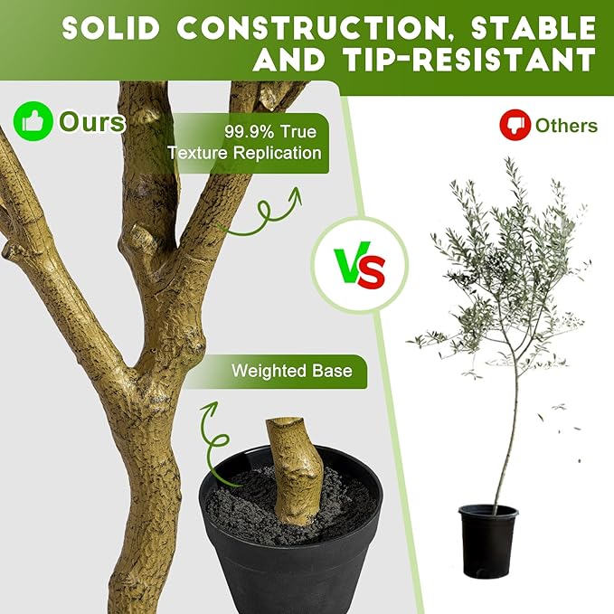 Large Artificial Olive Tree Faux Trees Indoor Outdoor Realistic Floor Plant Tall Fake Plants for House Modern Home Living Room Master Bedroom Office Front Porch Decor Outside Patio para decoracion