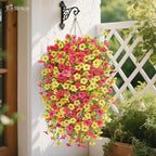 Artificial Hanging Flowers for Outdoors Spring Summer Decoration, 4PCS UV Resistant Silk Fake Hanging Plants for Patio Porch Front Yard Window Garden Indoor Decor(Hot Pink&Yellow,4PCS)