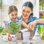 Domensi 12 Pack Garden Pot Craft Kit 4 Inch DIY Spring Crafts for Kids Bulk Plastic Flower Plant Pot Plastic Planter with Tray Drainage Holes with Tag, Certificate of Award, Sticker (White)