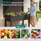 YITAHOME 42.5x17.3x35.4 in Raised Garden Bed, Outdoor Plastic Planter Box with Wheels, Legs, Drain Plug, and Storage Shelf for Plants, Vegetables, Flowers, Herbs, Black