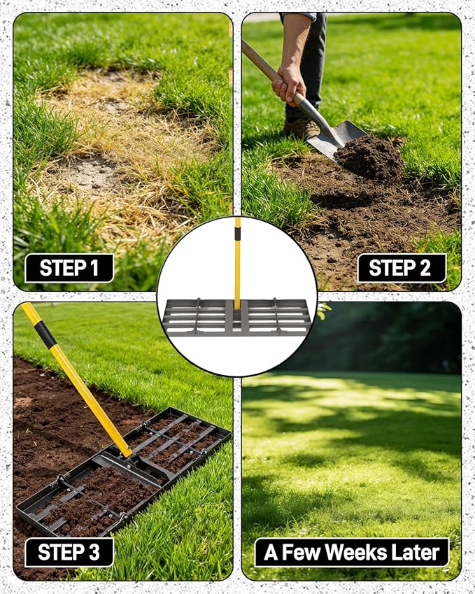 Joyhalo Lawn Leveling Rake, 48 Inch Yard Lawn Leveling for Soil with 78" Adjustable Steel Handle, Heavy Duty Effort Saving Landscape Lawn Leveler for Yard Garden Golf Course Soil Sand Dirt Grass