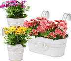 PerGar Vintage Metal Iron Wall Hanging Flower Pots, Rustic Planter Bucket Herb Flower Plant Holder with Detachable Hooks & Drainage Hole for Railing Fence Balcony Deck Garden Home Decoration, Set of 3