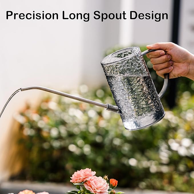 Small Watering Can Indoor Plants with 2 Spray Modes - 34oz Lightweight Plastic, Long Reach Spout & Bonus Shower Head for Indoor/Outdoor Plants