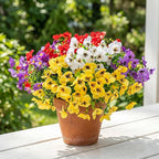 Artificial Flowers for Outdoor, UV Resistant Fake Silk Pansies Flowers, Realistic Faux Plants for Outside Indoor Porch Patio Window Box Planter Home Decor (16, Yellow Purple White Red)