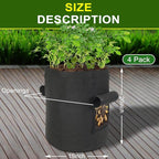 4-Pack 15-Gallon Grow Bags with 2 Flaps and Reinforced Handles,Non-Woven Potato Grow Bags, Heavy-Duty Thickened Aeration Fabric Pots for Potatoes, Tomatoes, Flowers, and Vegetables