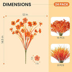 Der Rose 24 Bundles Fall Mums Artificial Flowers for Outdoor Fake Flowers Plants UV Resistant for Home Garden Porch Window Wedding Decor(Orange)
